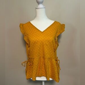 Madewell Side-Tie Ruffle Peplum Sleeveless Polka Dot Top